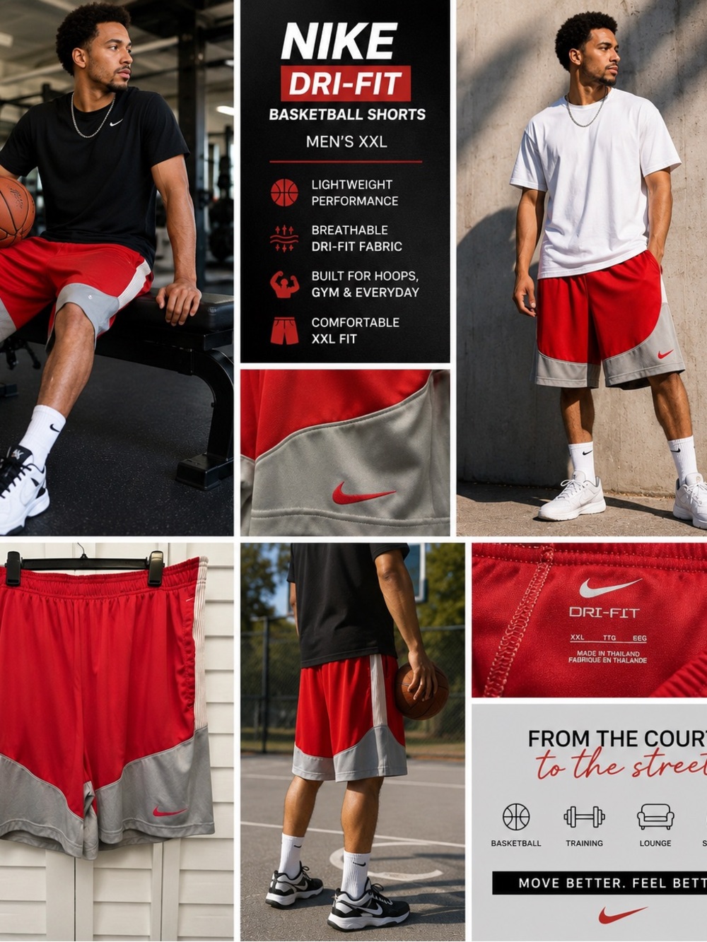 Nike Dri-FIT Basketball Shorts XXL Red Gray Athletic Gym Y2K Activewear Perform